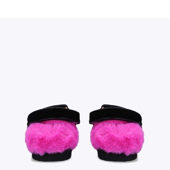 Kurt Geiger Orson Black Velvet Faux Fur Sandals - Picture 4 of 11